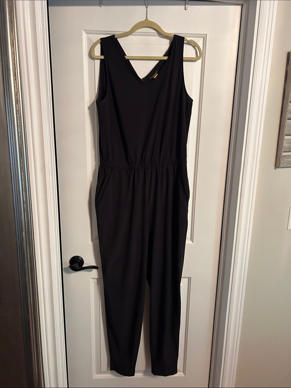 Eddie Bauer Black Sleeveless V-Neck Elastic-Waist Jumpsuit